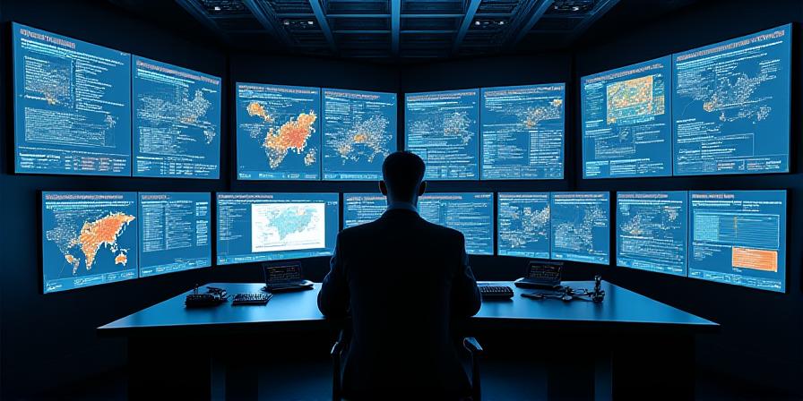 A high-tech control center showing logistics data visualization